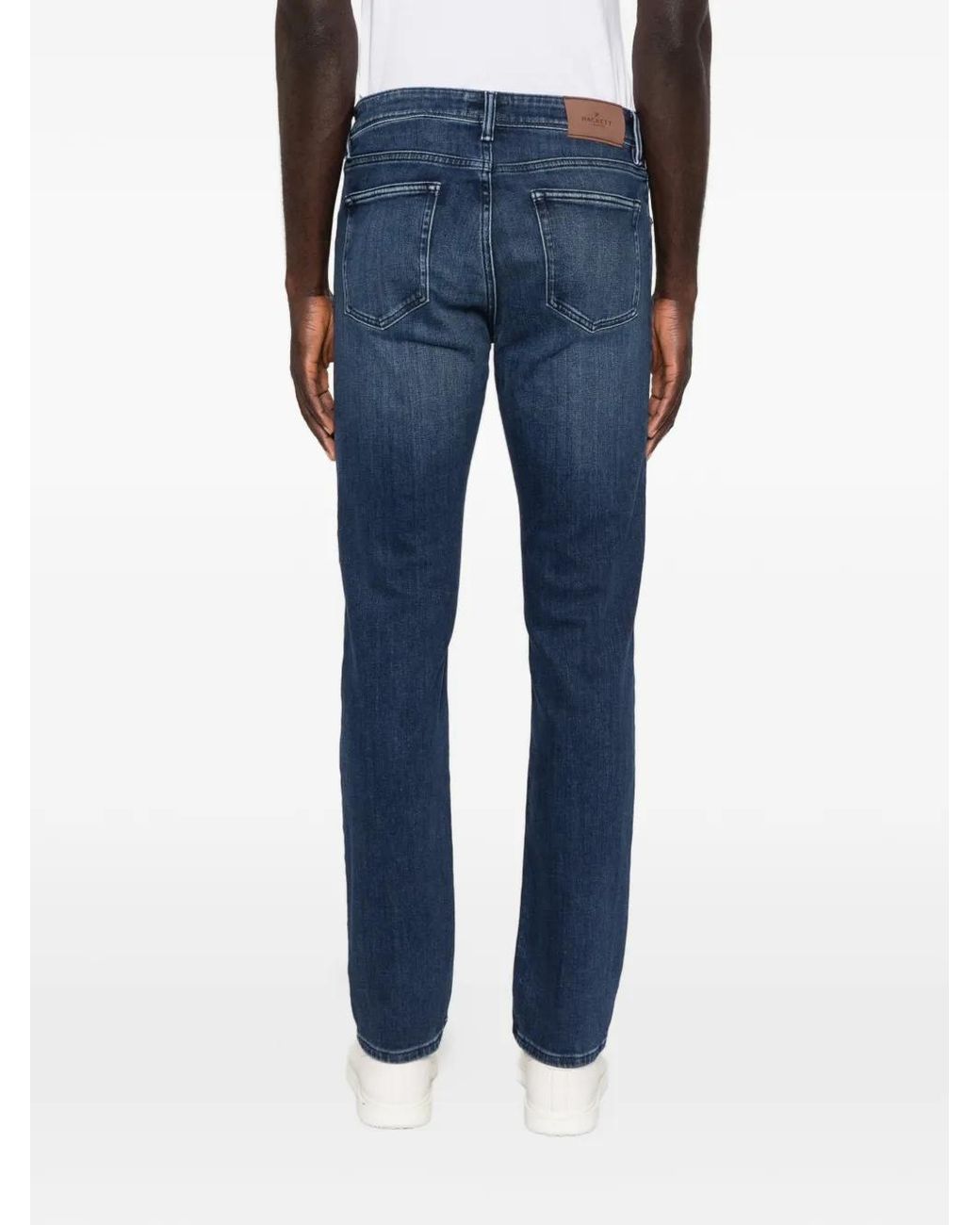 Hackett Blue Belt-Loop Logo-Patch Jeans for men