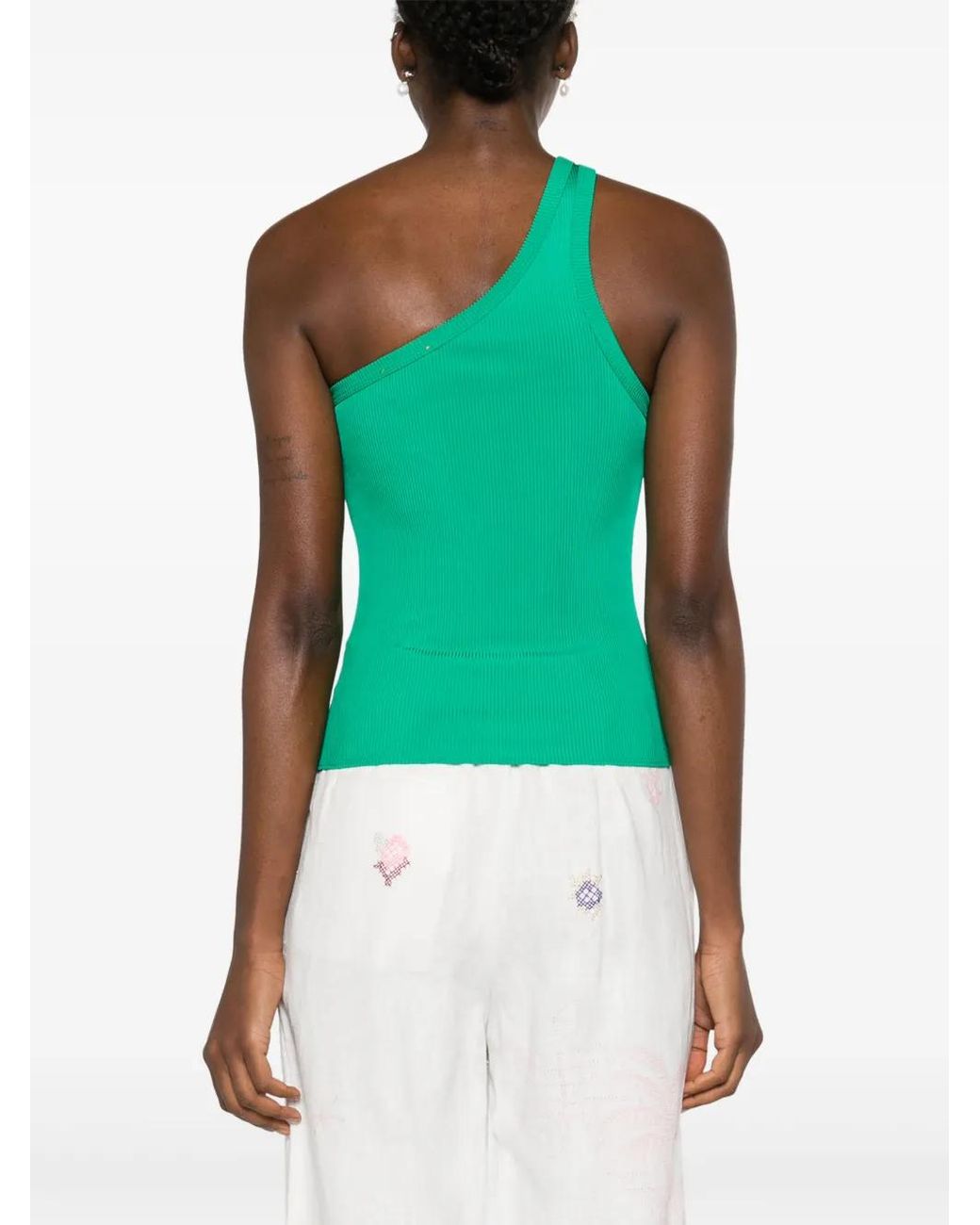 Forte_forte Green One-Shoulder Ribbed-Knit Tank Top