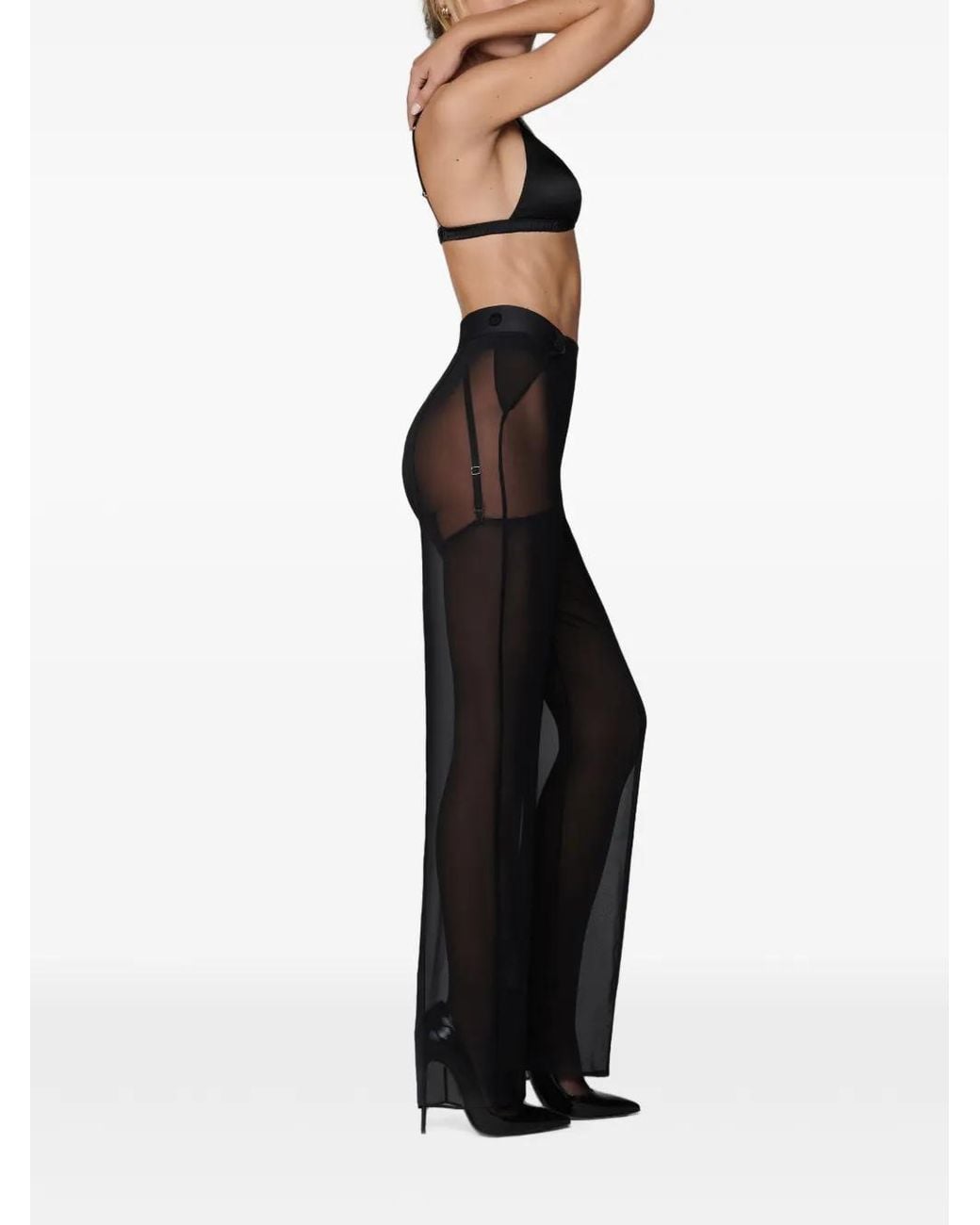 Maison Close Black Logo-Print Strap Sheer Trousers