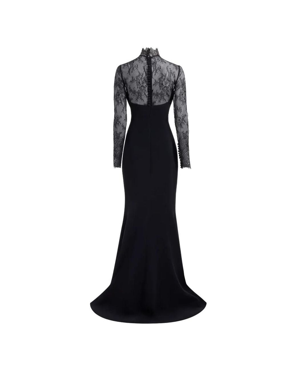 Elie Saab Black Robe Longue À Empiècements En Dentelle
