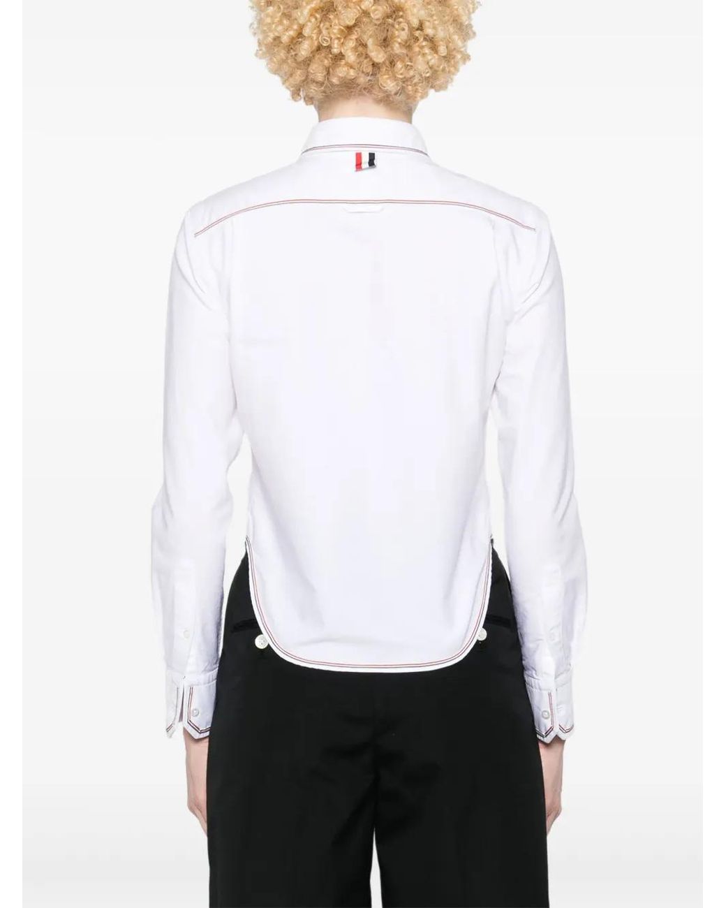 Thom Browne White Rwb-Stripe Cropped Shirt