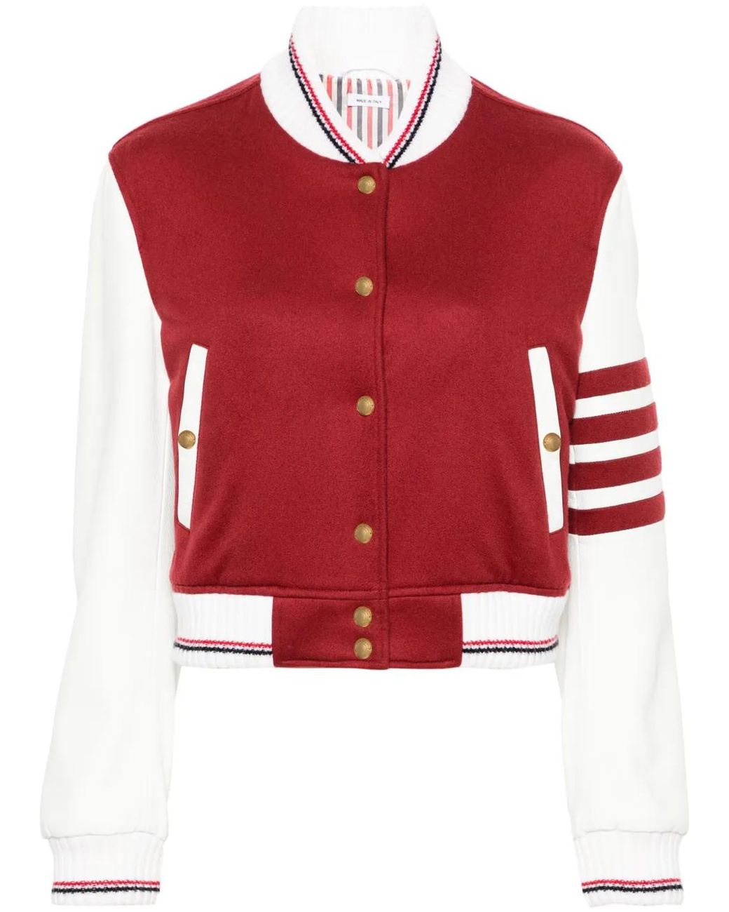 Thom Browne Red 4-Bar Stripes Varsity Jacket