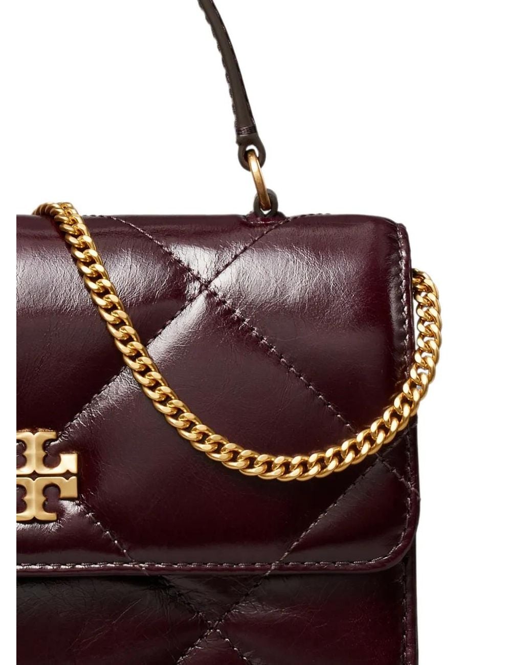 Tory Burch Purple Mini Kira Diamond Quilt Distressed Top-Handle Crossbody