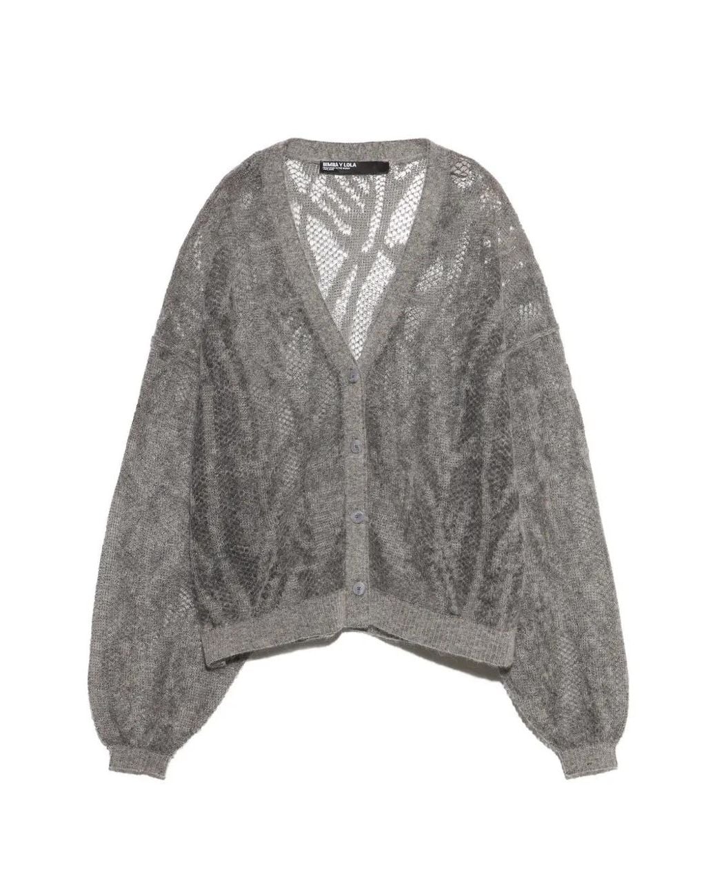 Bimba Y Lola Gray Melange Mohair Openwork Cardigan