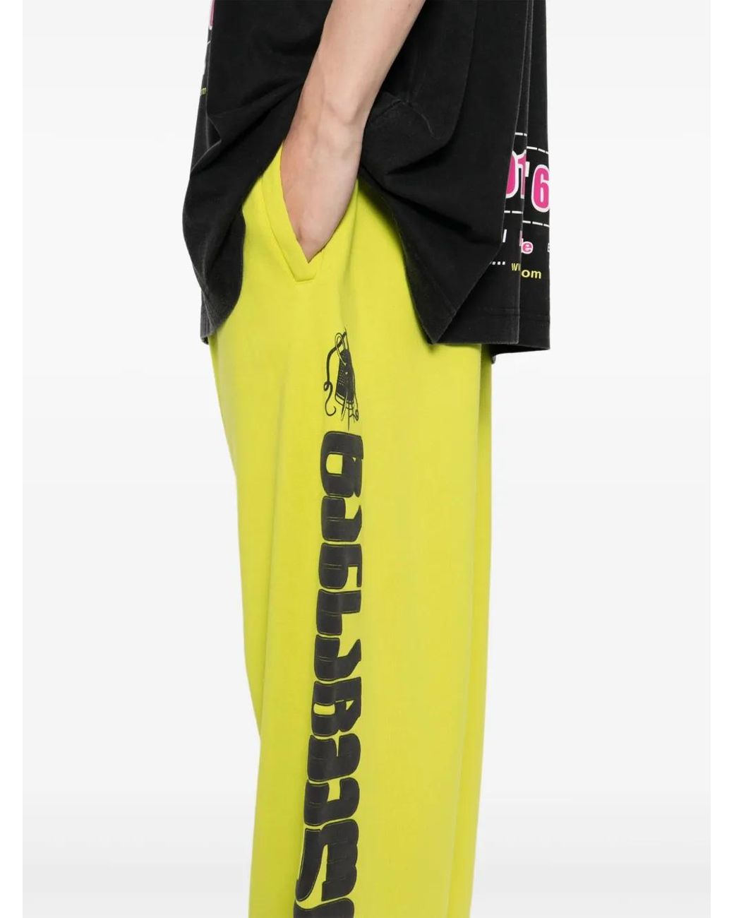 Vetements Yellow Graphic-Print Cotton Trousers for men