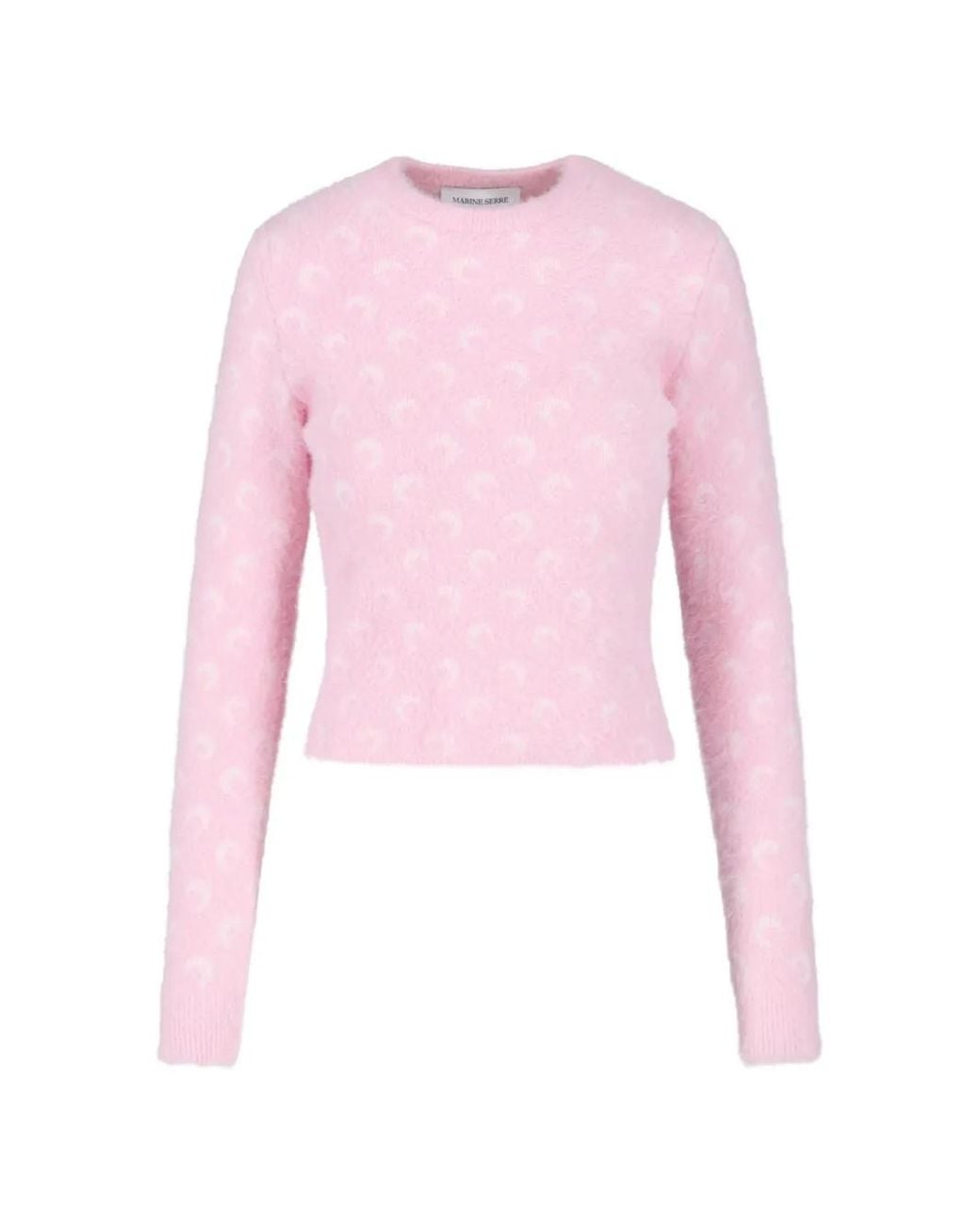 MARINE SERRE Pink Fluffy Moon Jacquard Knit Crewneck Sweater