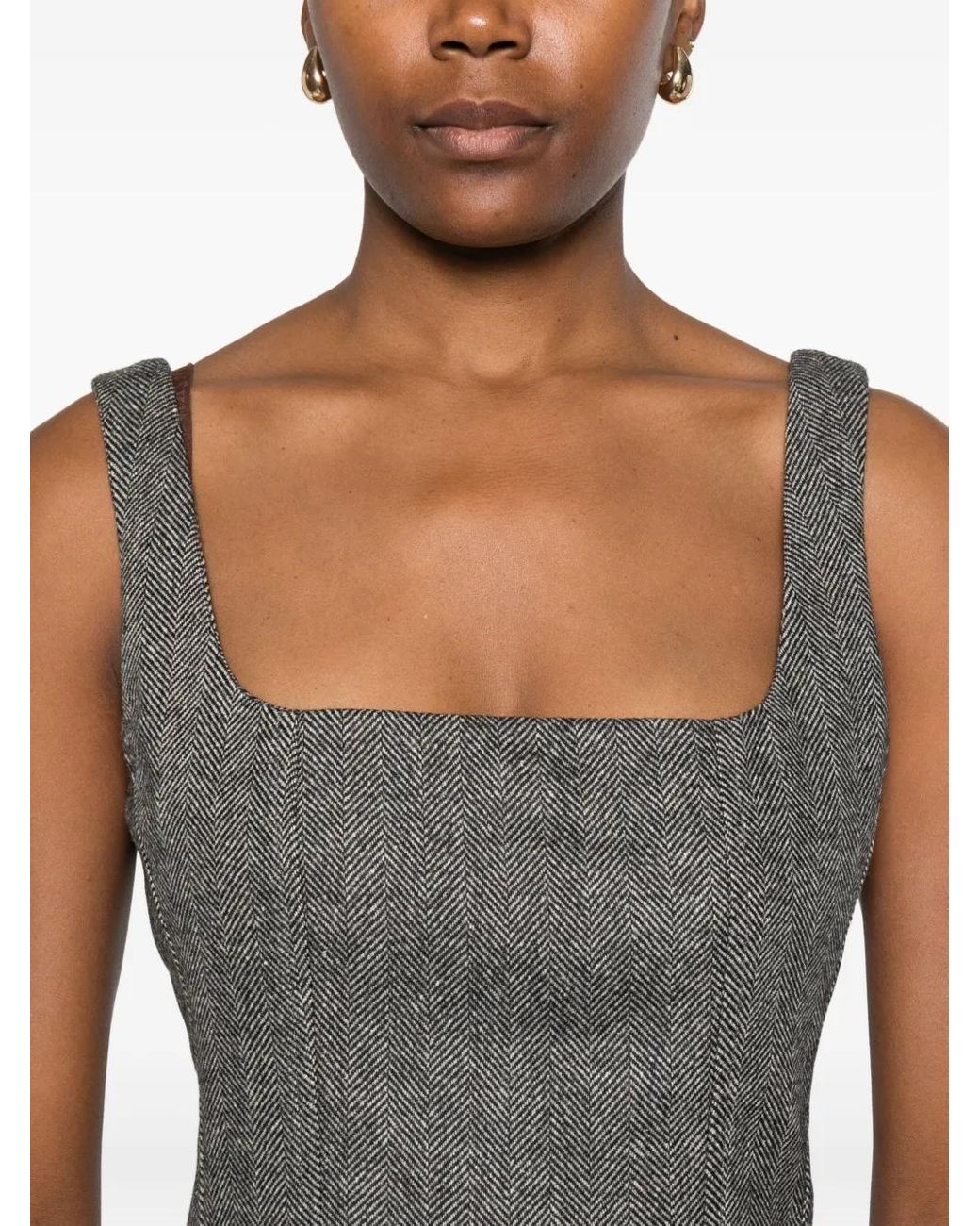 Ottod'Ame Gray Herringbone Square-Neck Top