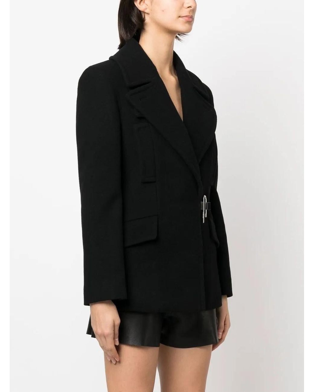 Givenchy Black U-Lock Wool Peacoat