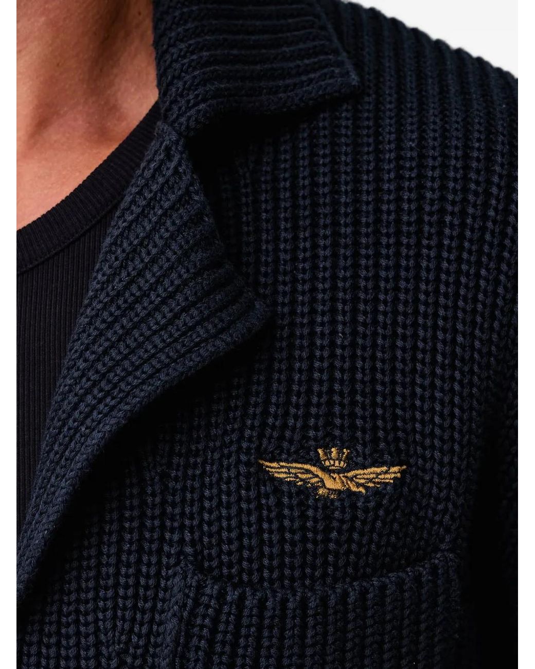 Aeronautica Militare Black Ribbed-Knit Patch-Pocket Cardigan for men