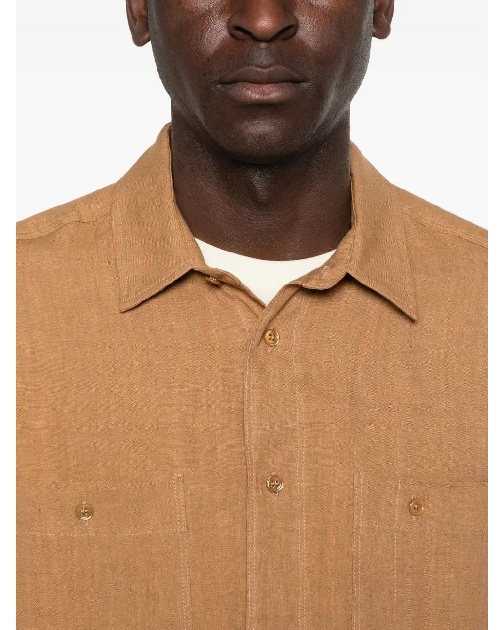 Amaranto Natural Chest-Pockets Long-Sleeve Shirt for men