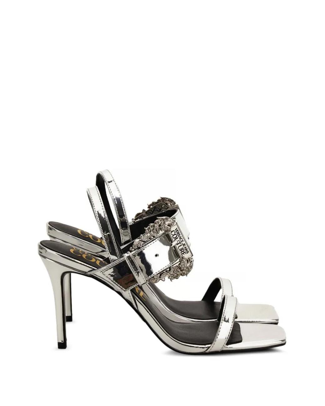 Versace Jeans Couture White Embelished-Buckle Strappy Sandals