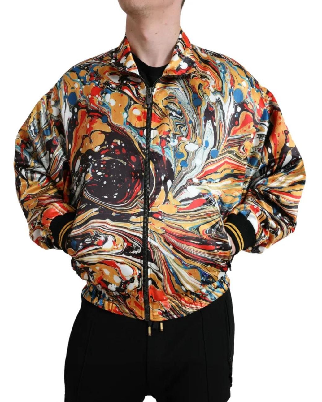 Dolce & Gabbana Black Marble-Print Lightweight Jacket for men