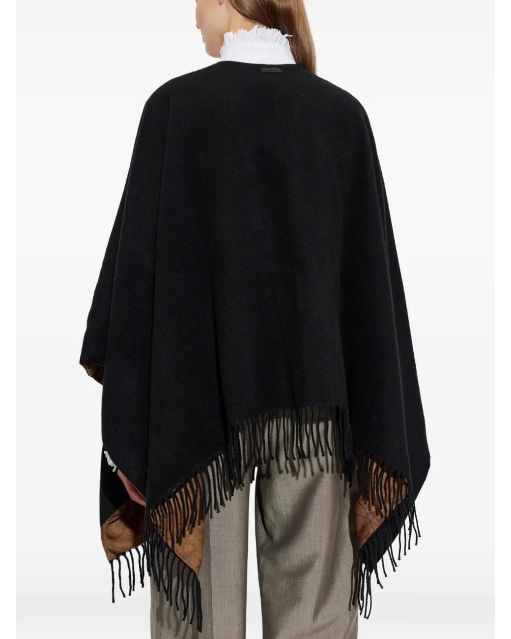Ferragamo Black Fringed Double-Sided Poncho