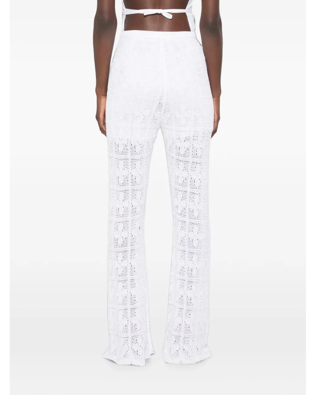 Liviana Conti White Crochet-Knit Flared Trousers