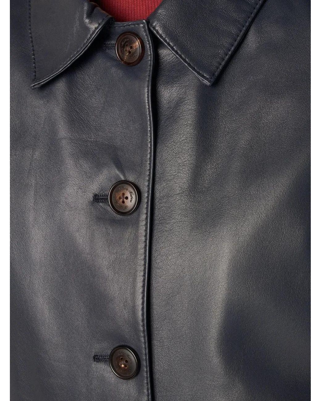 Brooks Brothers Blue Patch-Pocket Leather Jacket