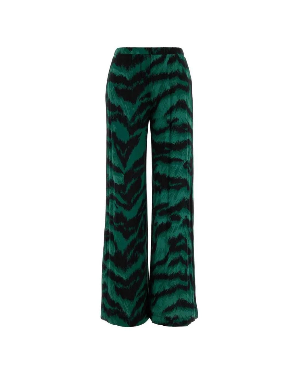 Diane von Furstenberg Green Malia Tiger-Print Trousers