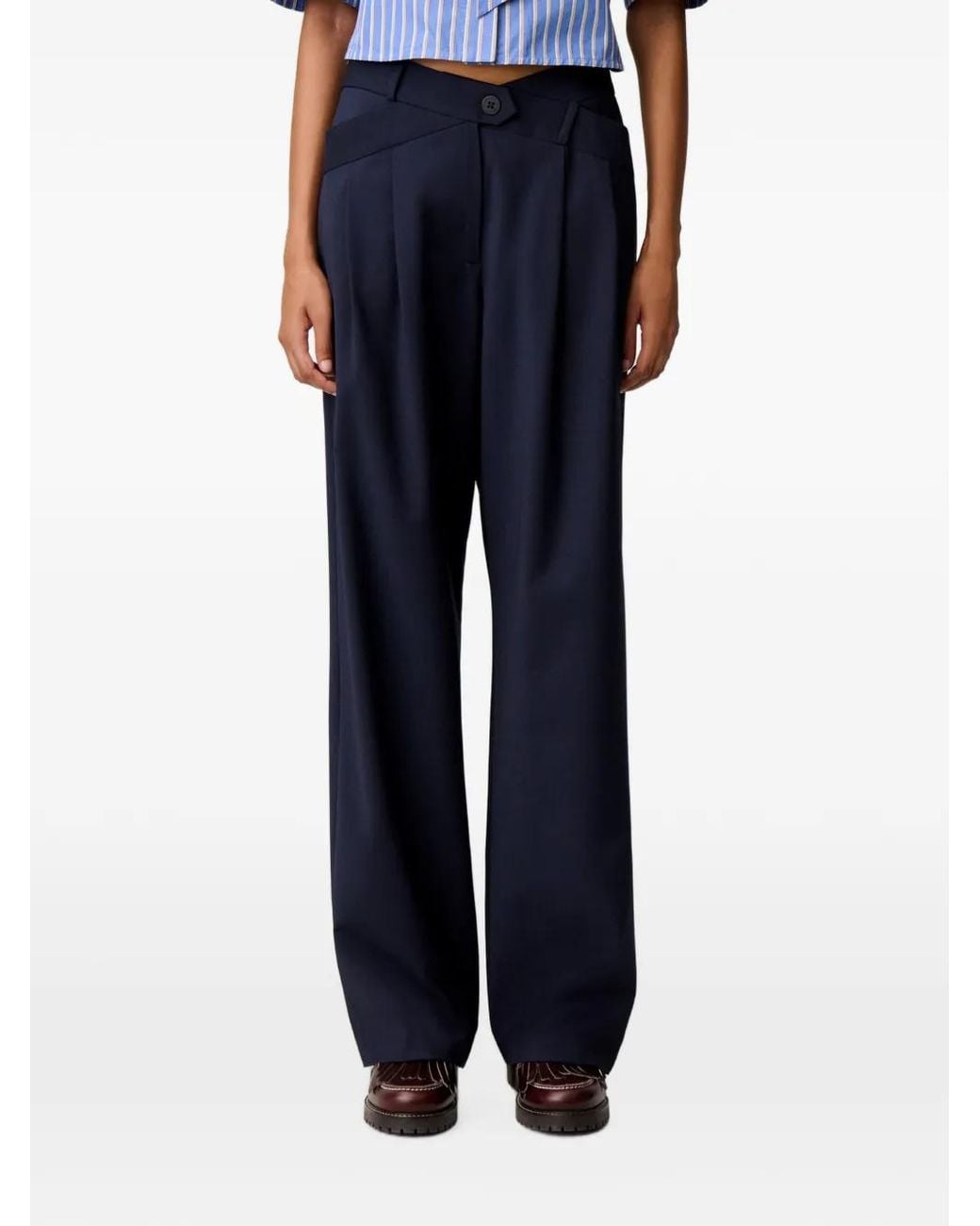 Claudie Pierlot Blue Pleated Straight-Leg Trousers
