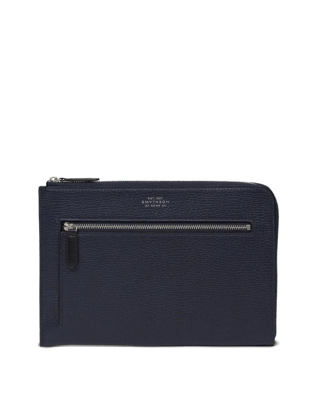 Smythson Blue Flat Travel Organizer Zip-Top Pouch