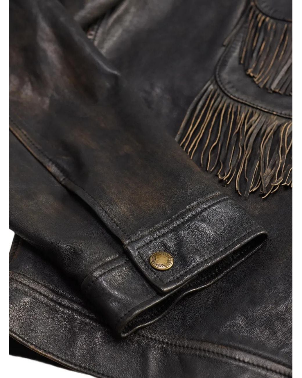 RRL Black Fringe-Trimmed Distressed-Leather Jacket for men