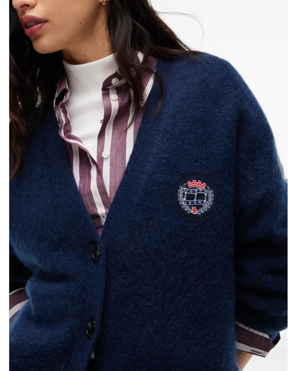 Tommy Hilfiger Blue Logo-Patch V-Neck Cardigan