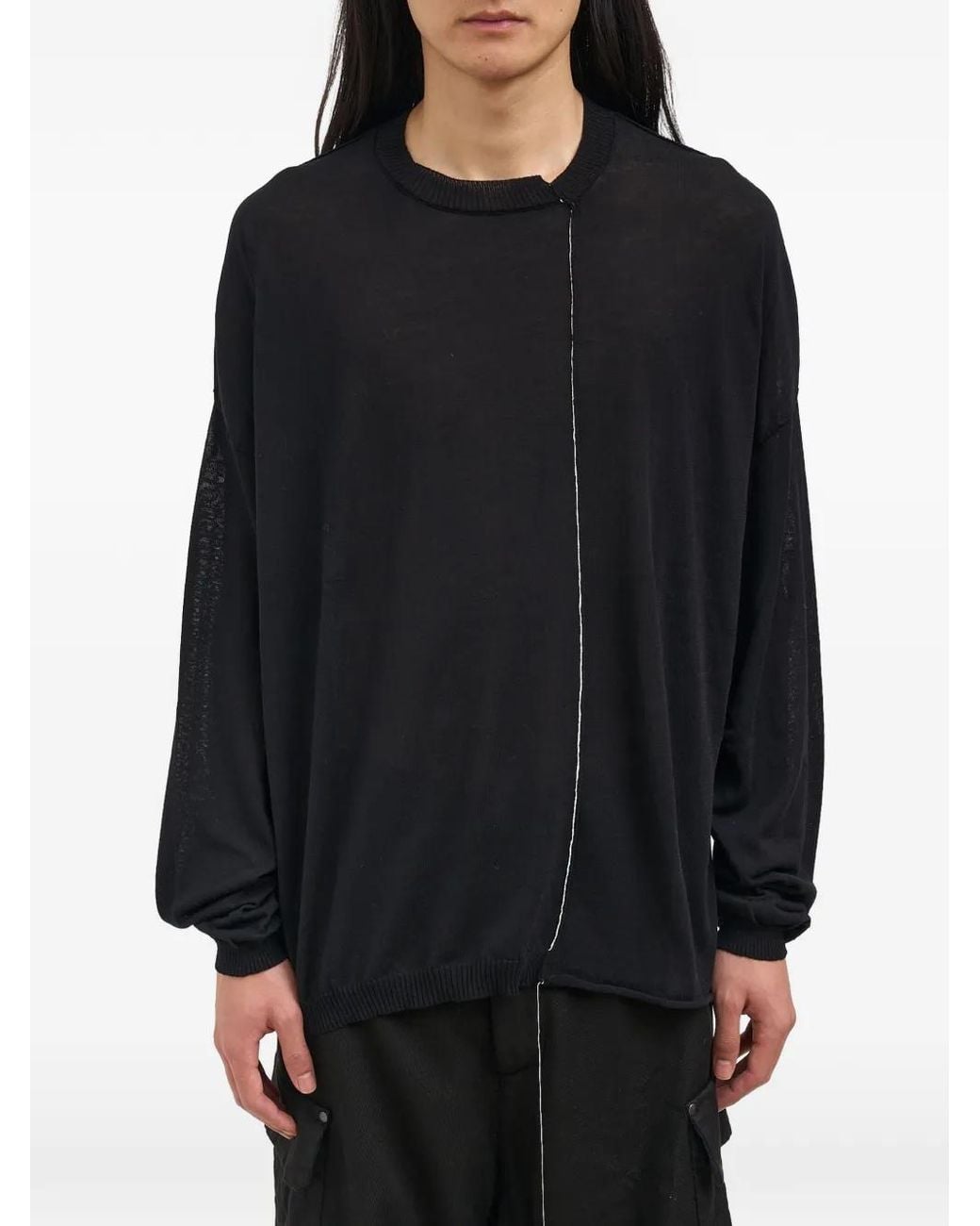 Isabel Benenato Black Exposed-Seam Crew-Neck Sweater for men