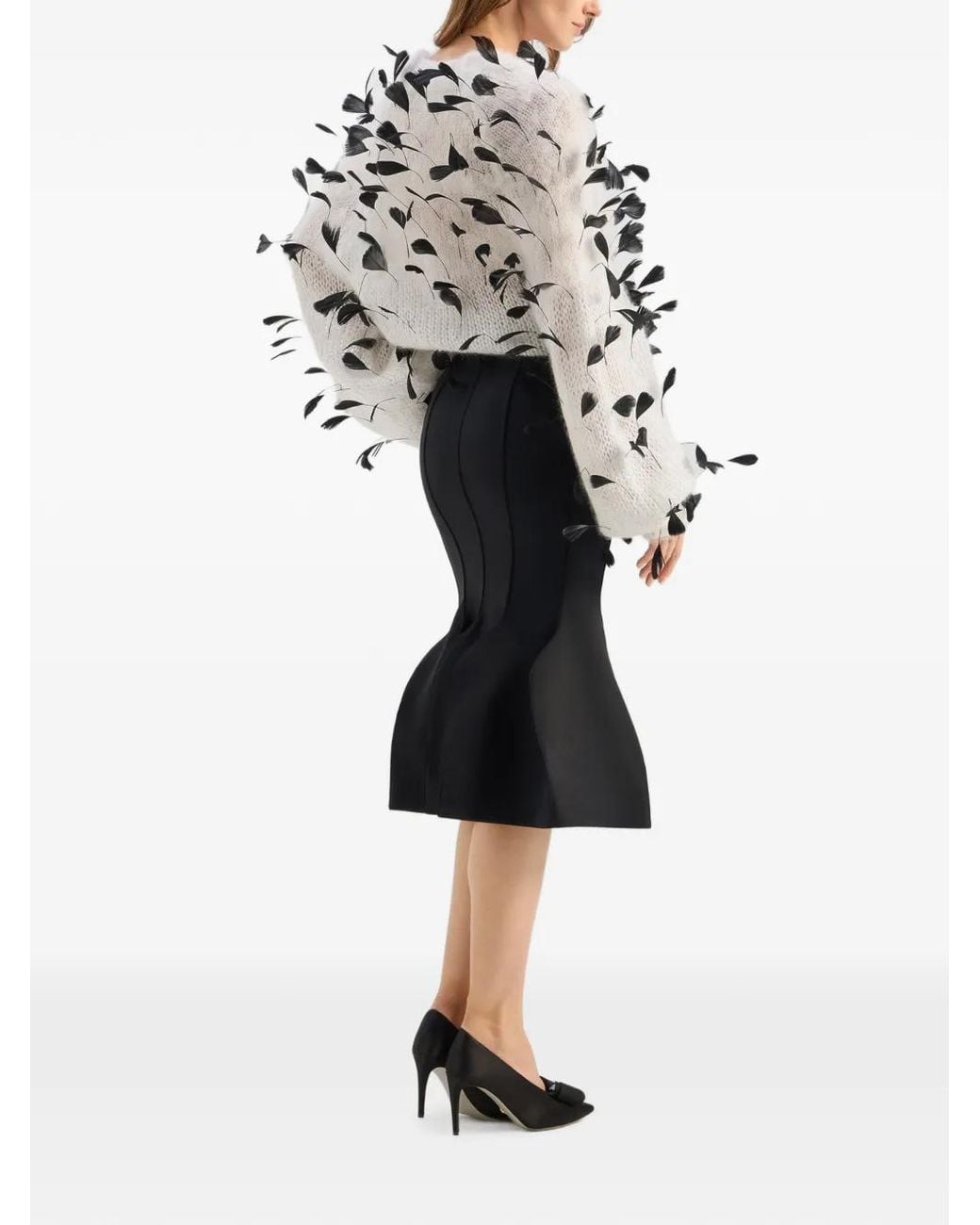 Genny White Feather-Embellished Wrap Sweater