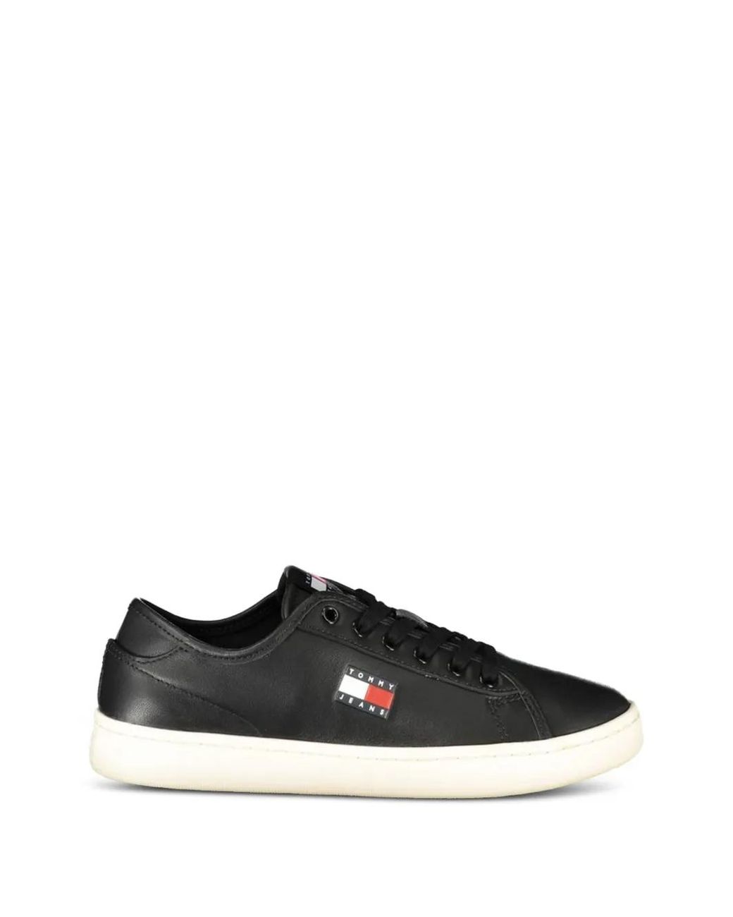 Tommy Hilfiger Black Logo-Patch Leather Sneakers