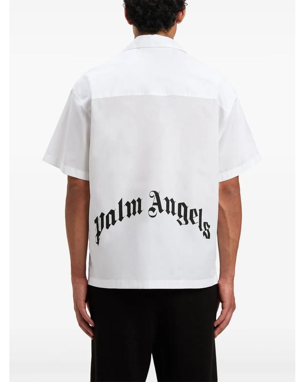 Palm Angels White Short-Sleeved Cotton Shirt With Cuban Collar And Logo Detail for men