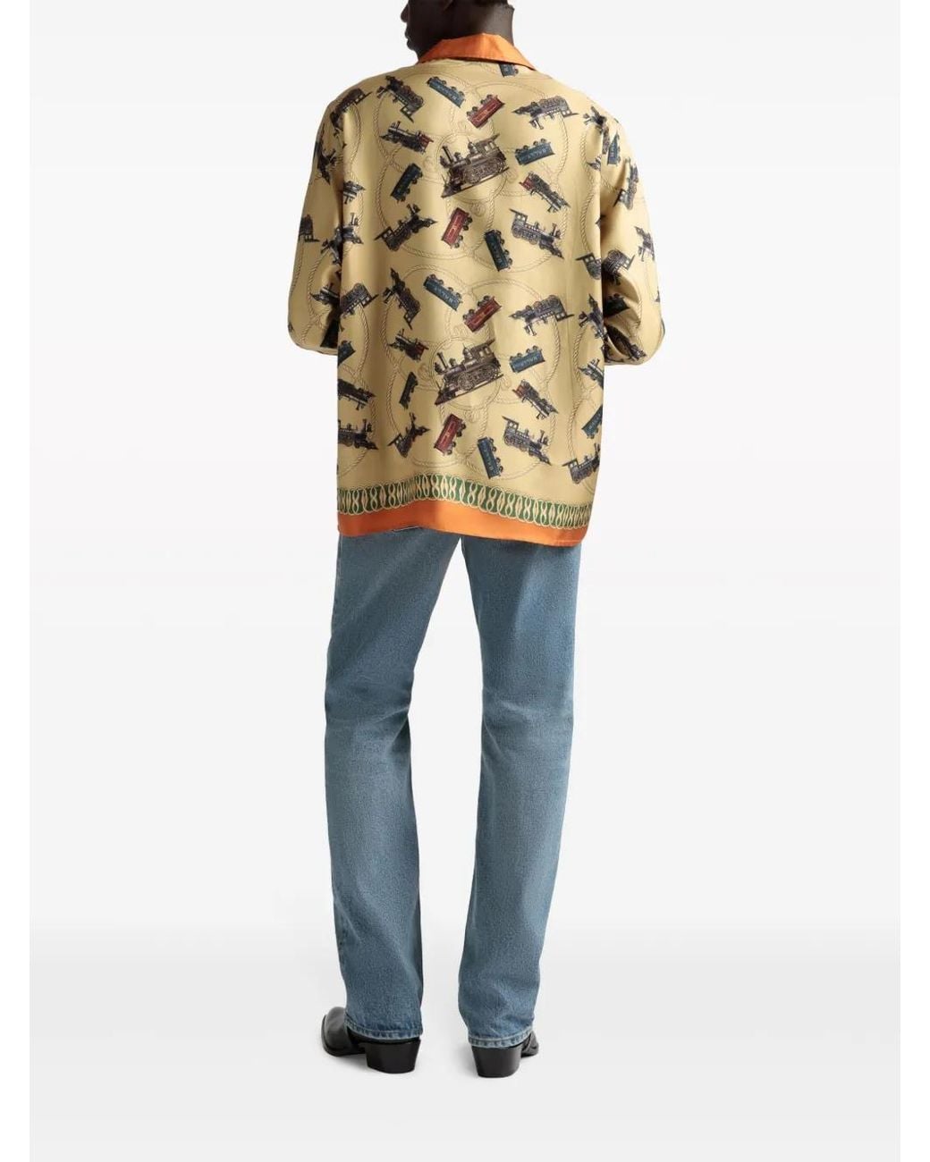 Bally Brown Graphic-Print Silk Shirt for men