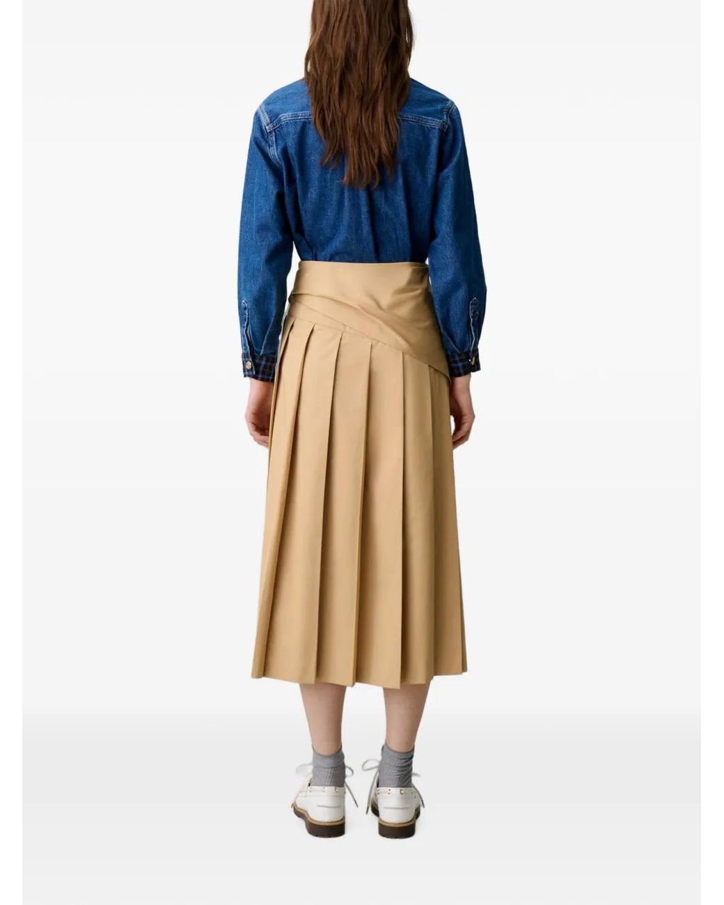 Claudie Pierlot Natural Pleated Midi Skirt