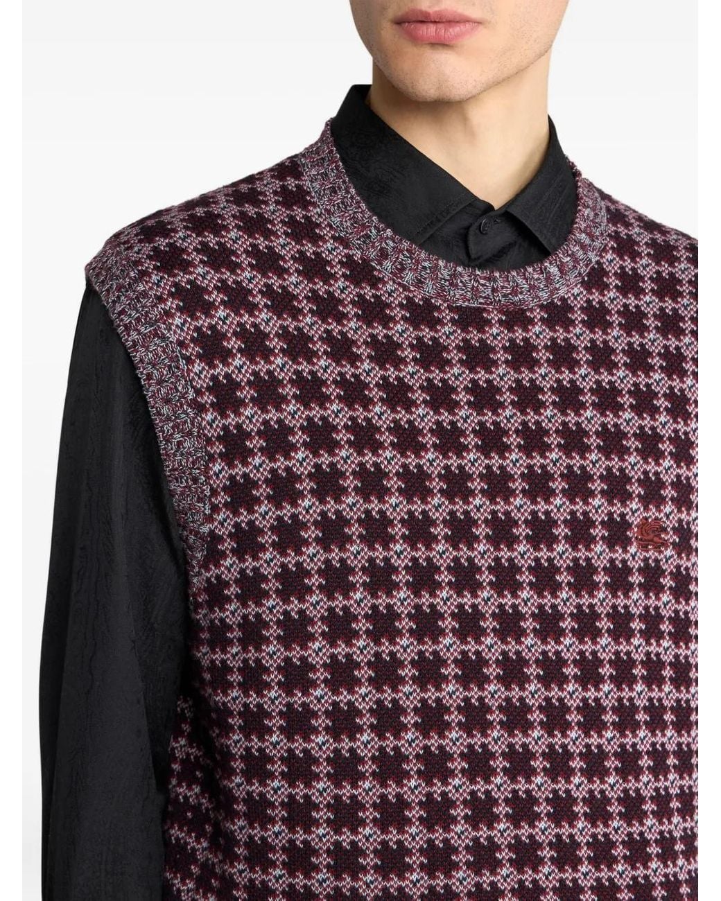 Etro Purple Pegaso-Motif Embroidered Checked Vest for men