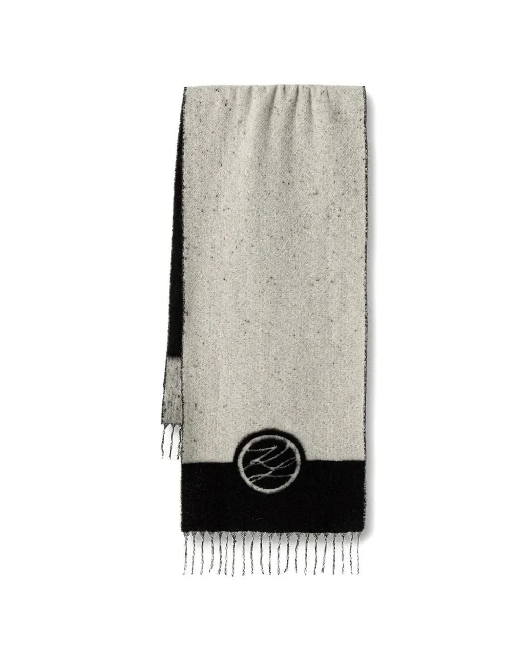 Karl Lagerfeld Gray Logo-Intarsia Fringed Scarf