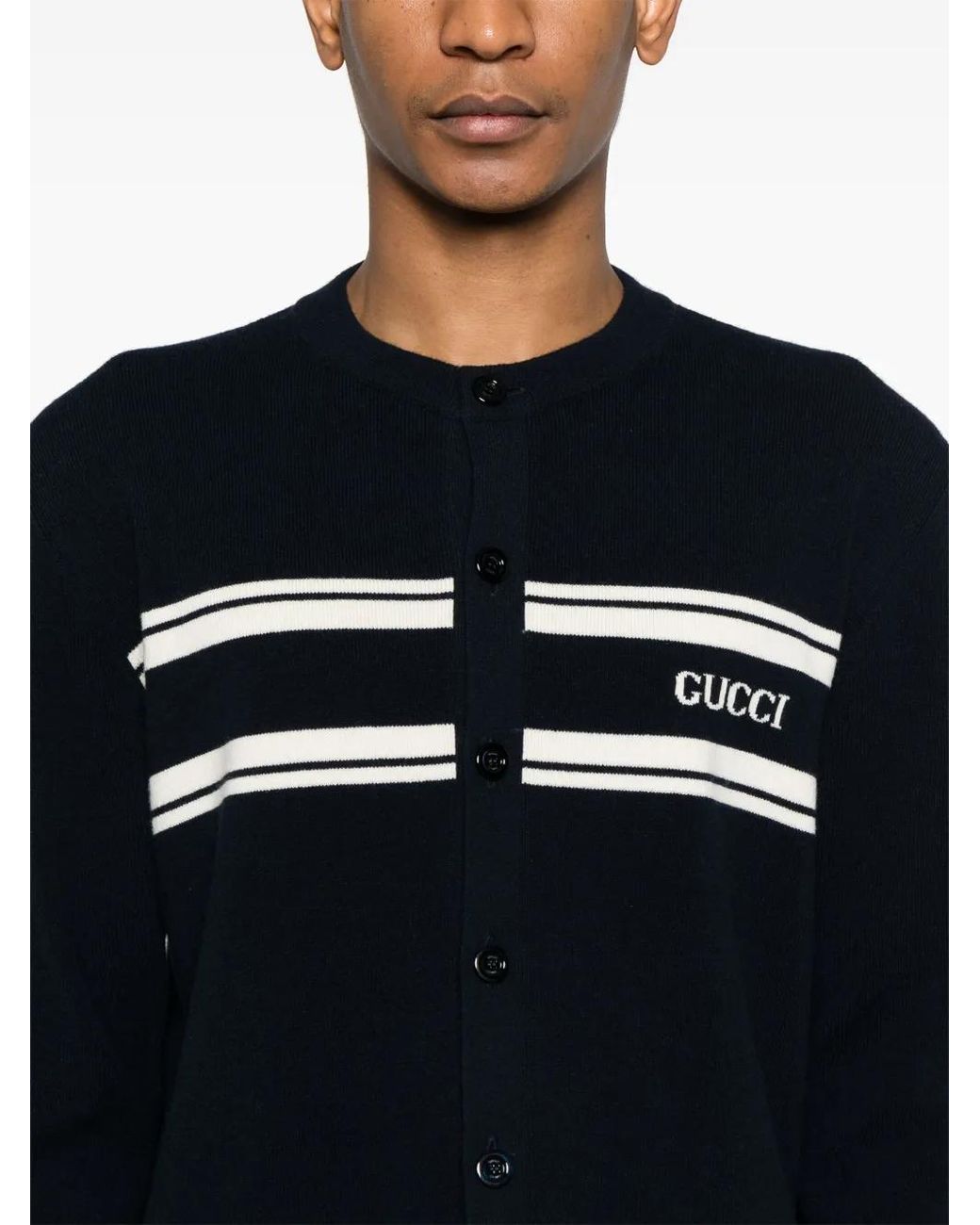 Gucci Blue Logo-Intarsia Cardigan for men