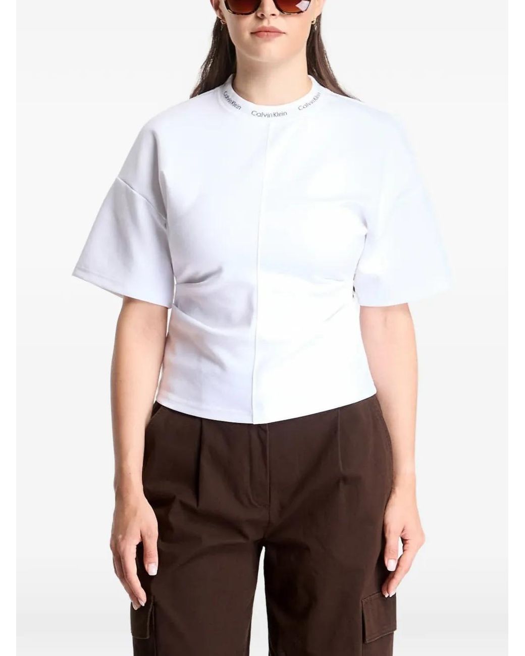 Calvin Klein White Logo-Neck Interlock T-Shirt