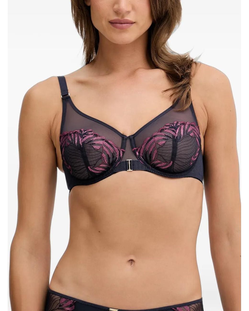 Chantelle Black Legend Embroidered Mesh-Panel Bra