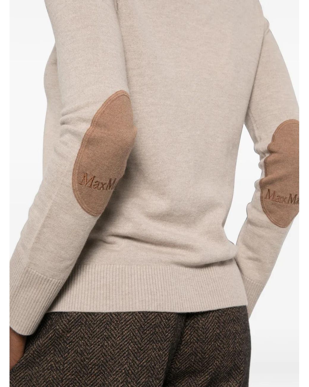 Max Mara Natural Elbow-Patch Roll-Neck Knit