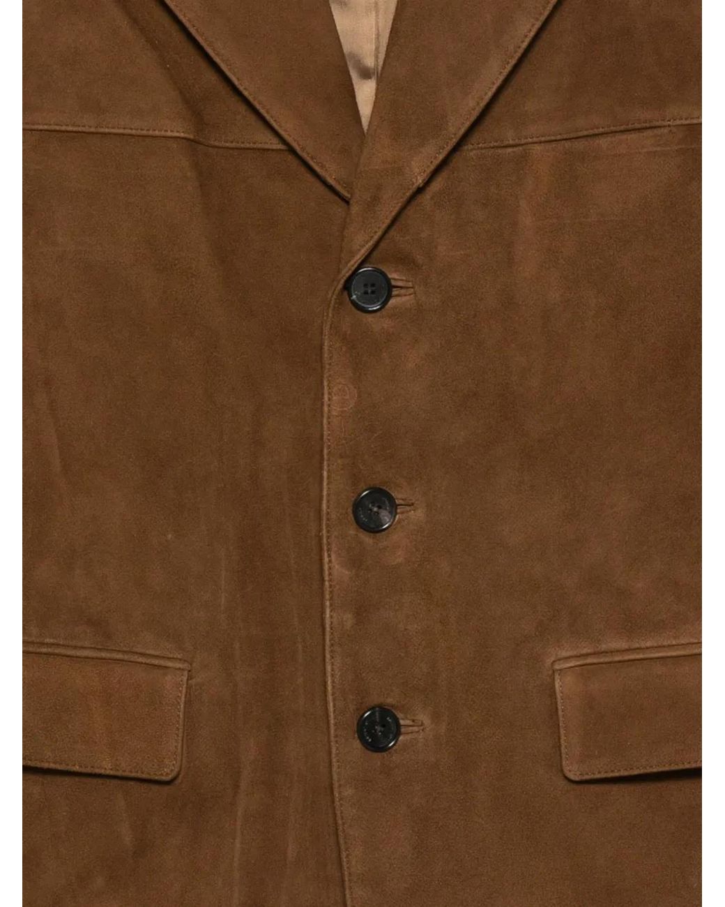 DUNST Brown Suede Button-Fastening Leather Jacket