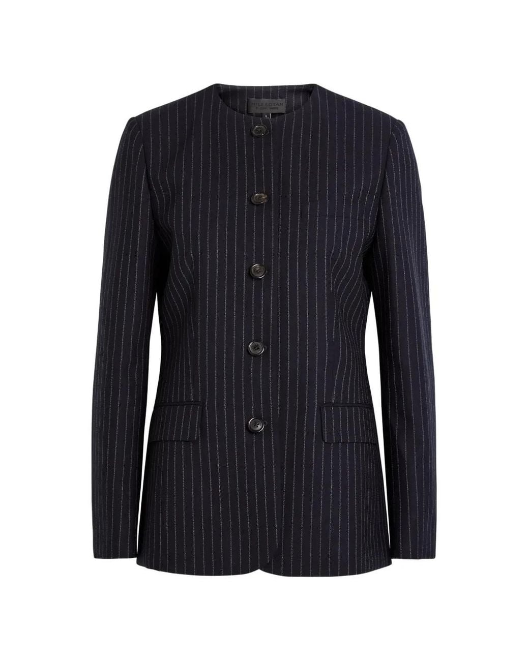 Nili Lotan Blue Pinstripe-Print Collarless Jacket