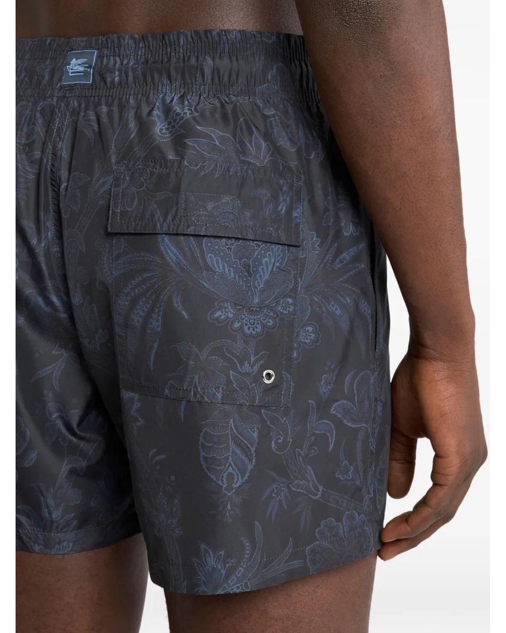 Etro Gray Floral-Print Swim Shorts for men
