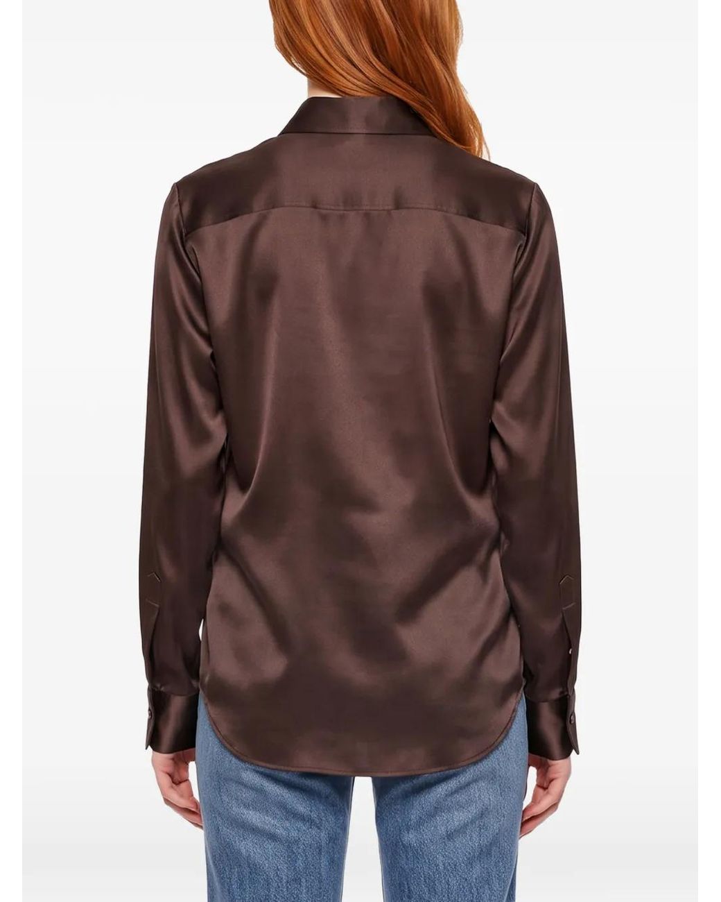 Antonelli Brown Satin-Finish Long-Sleeve Shirt