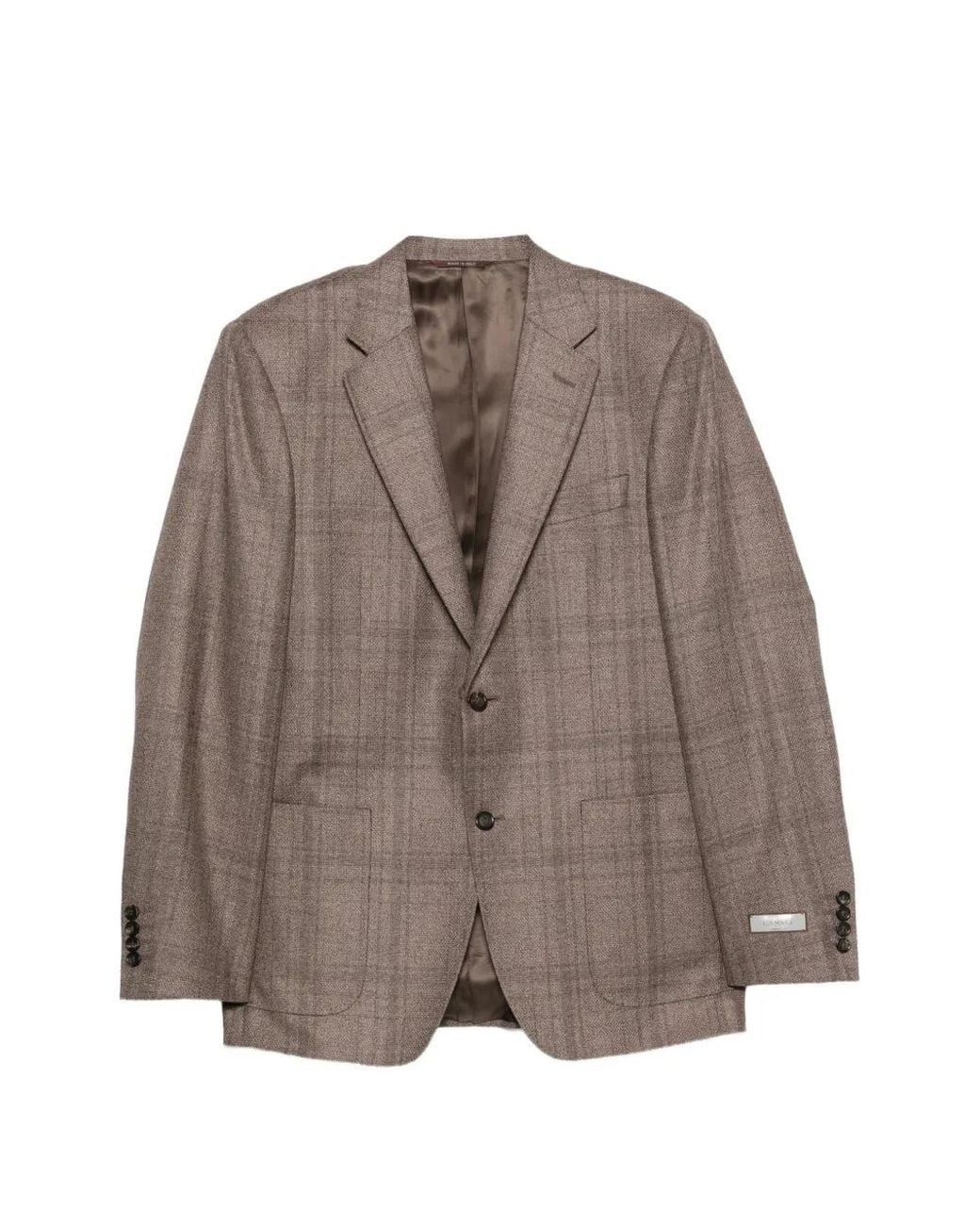 Canali Brown Check-Pattern Notched-Lapels Blazer for men