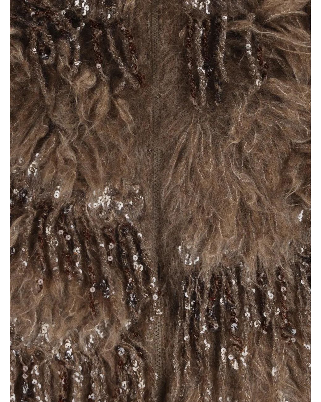 Brunello Cucinelli Brown Sequin-Embellished Shaggy Gilet
