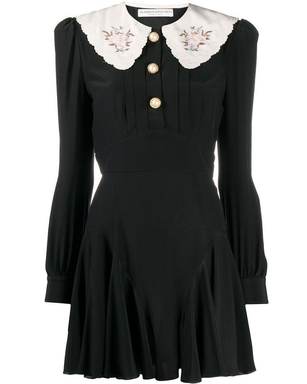 Alessandra Rich Peter Pan Collar Mini Dress in Black | Lyst