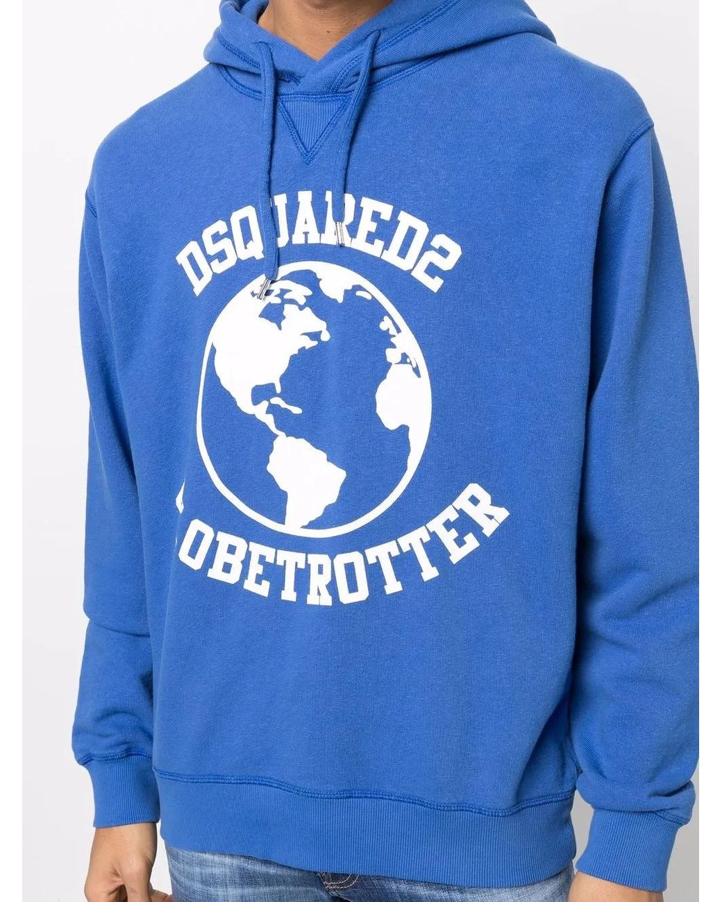 DSquared² Blue Cotton Printed Hoodie for men