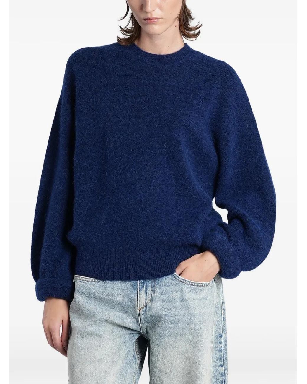 Isabel Marant Blue Brushed Crew-Neck Sweater