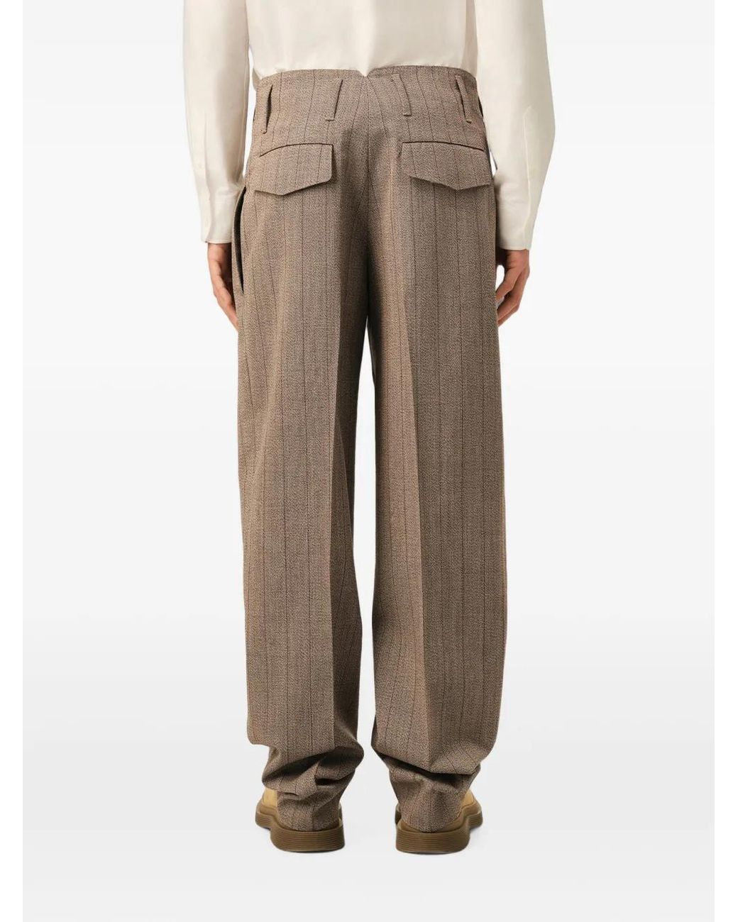AMI Natural Striped Wool Two-Pleats Trousers for men