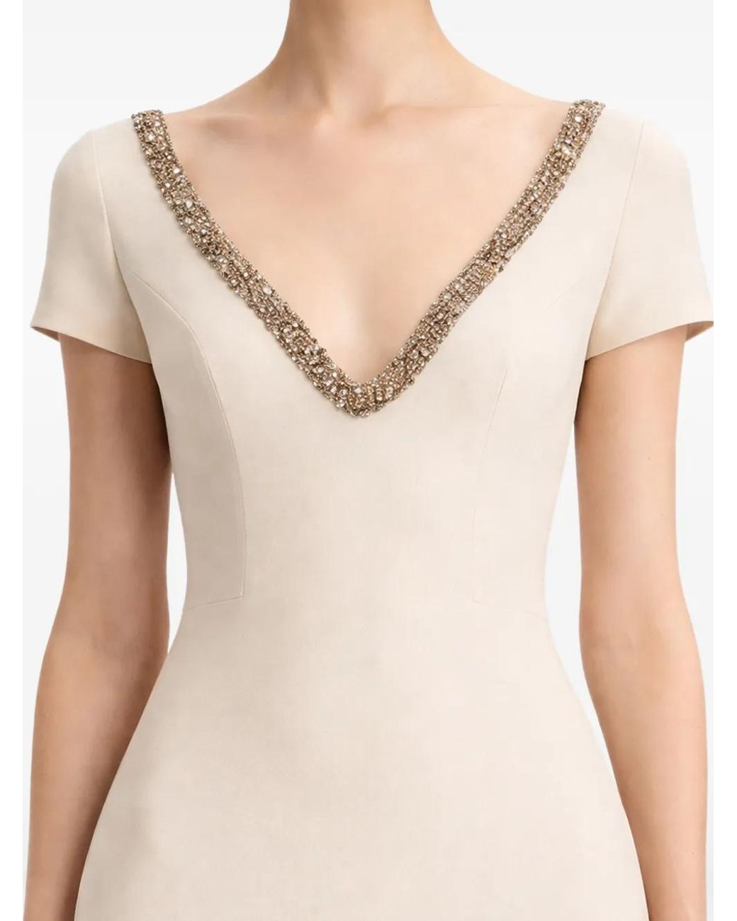 Gemy Maalouf White Beaded-Trim Cape-Detail Dress