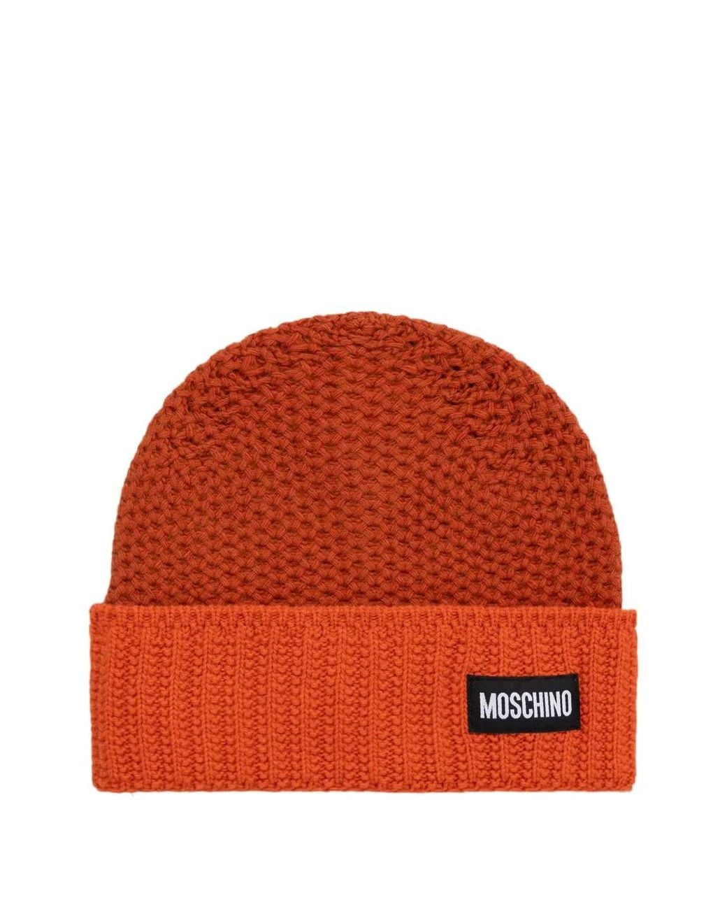Moschino Red Bonnet En Laine Épaisse À Patch Logo