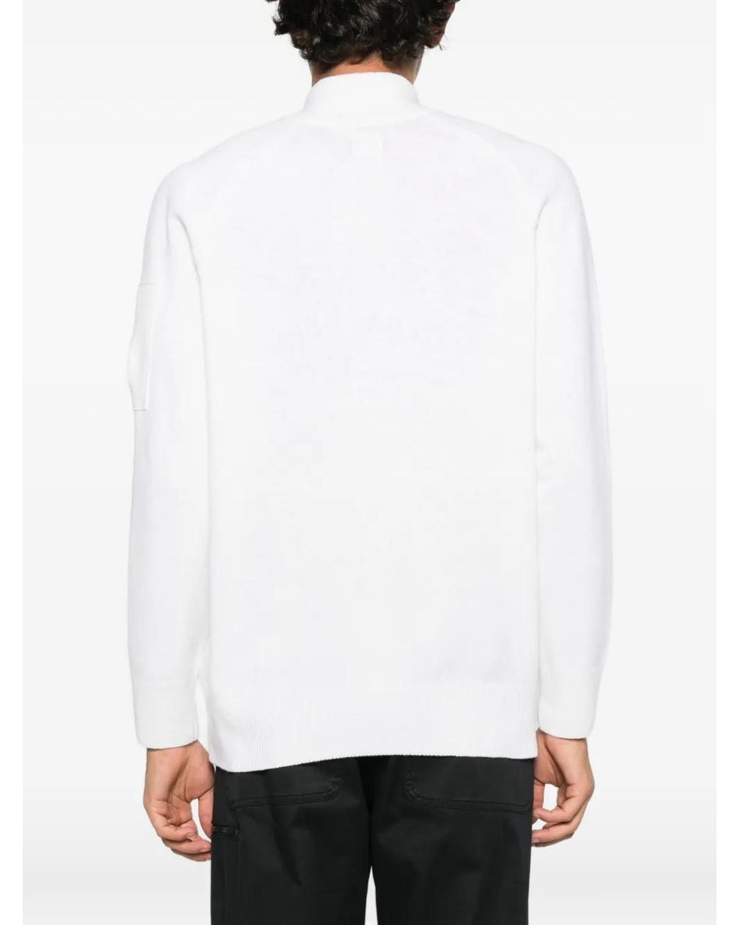 C P Company White Button-Up Lens-Detail Sweater for men