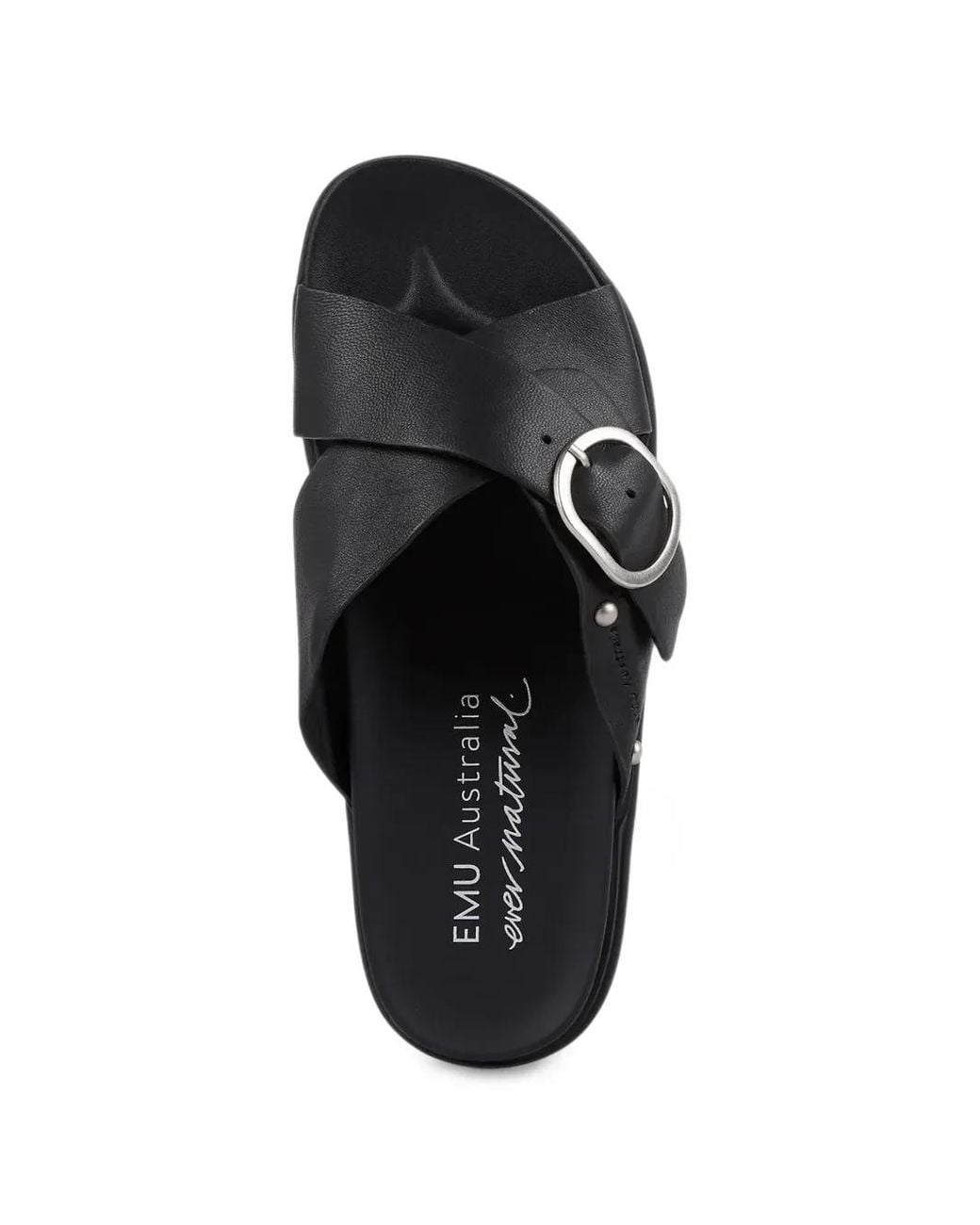 EMU Black Ebony Buckle-Detail Crossover-Strap Slides